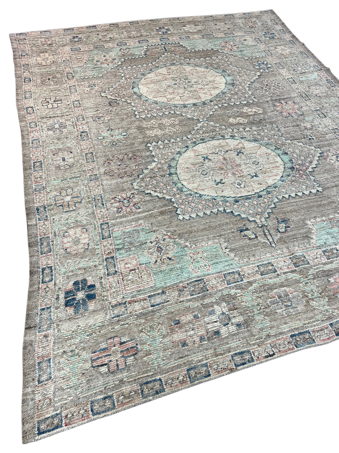 Taupe, Sage &amp; Ivory Oushak Style Area Rug – 9’3” x 11’9”