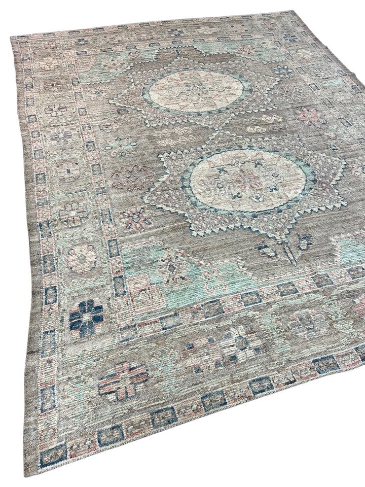 Taupe, Sage &amp; Ivory Oushak Style Area Rug – 9’3” x 11’9”
