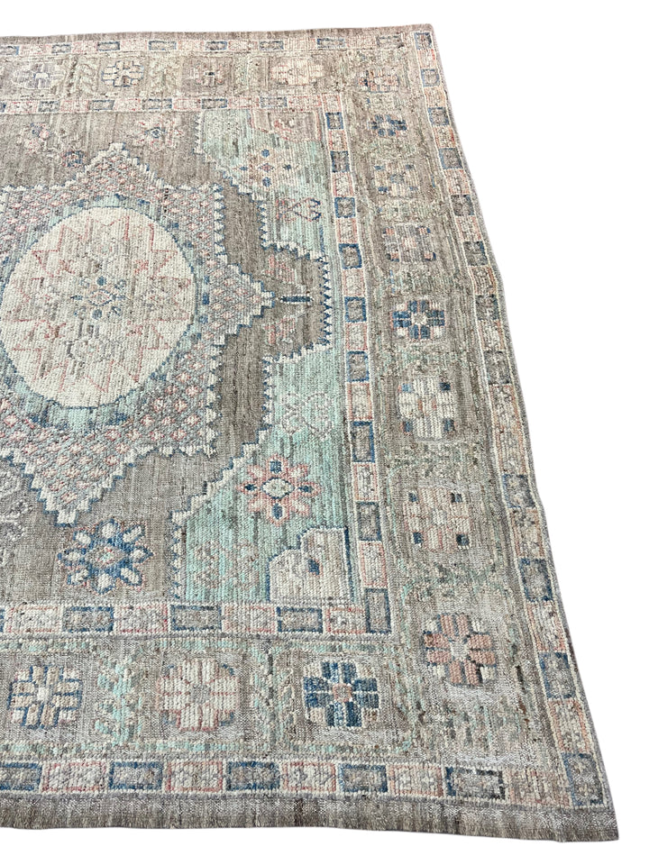 Taupe, Sage &amp; Ivory Oushak Style Area Rug – 9’3” x 11’9”