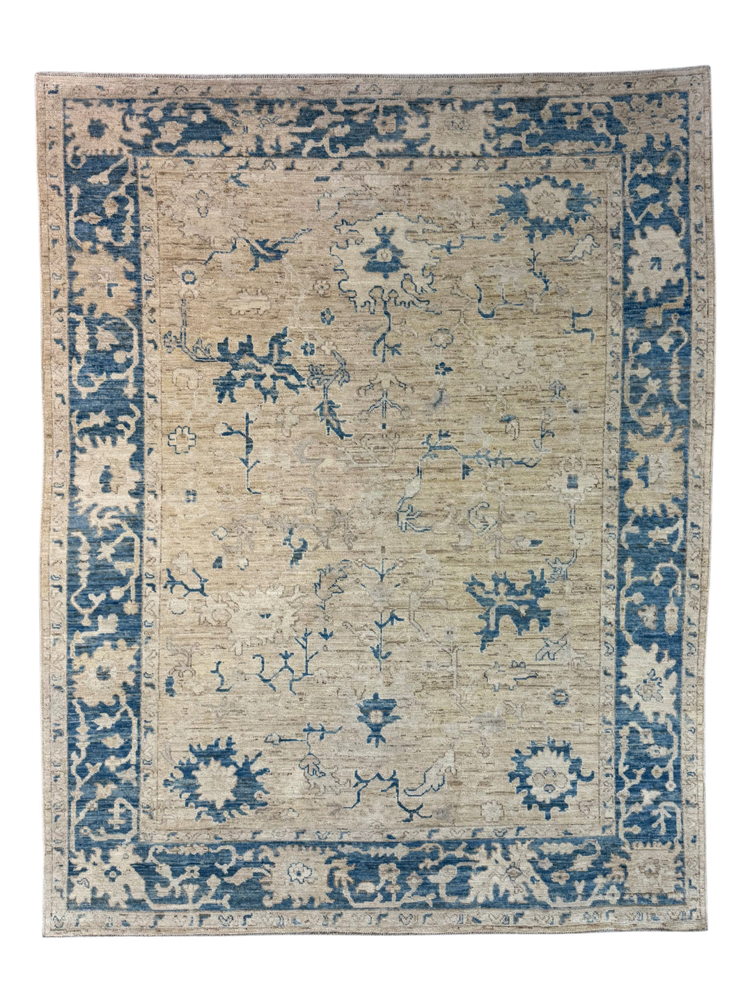 Ivory, Beige &amp; Dusty Blue Oushak Style Area Rug – 9’2” x 11’10”