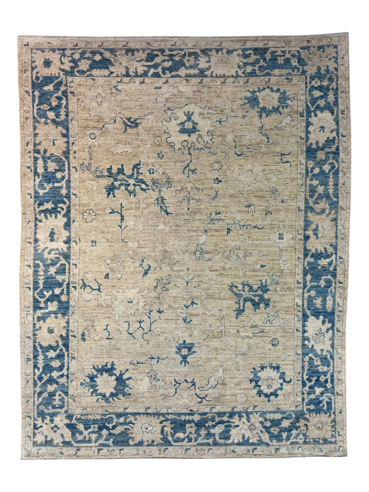Ivory, Beige &amp; Dusty Blue Oushak Style Area Rug – 9’2” x 11’10”