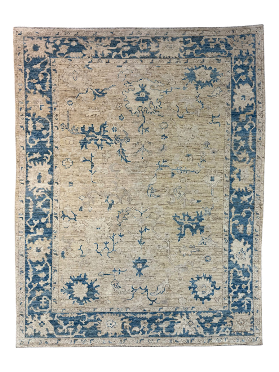 Ivory, Beige & Dusty Blue Oushak Style Area Rug – 9’2” x 11’10”