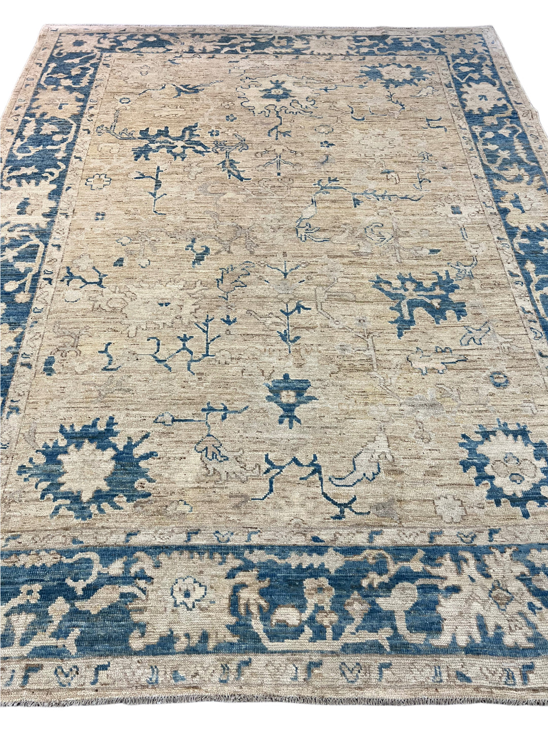 Ivory, Beige &amp; Dusty Blue Oushak Style Area Rug – 9’2” x 11’10”