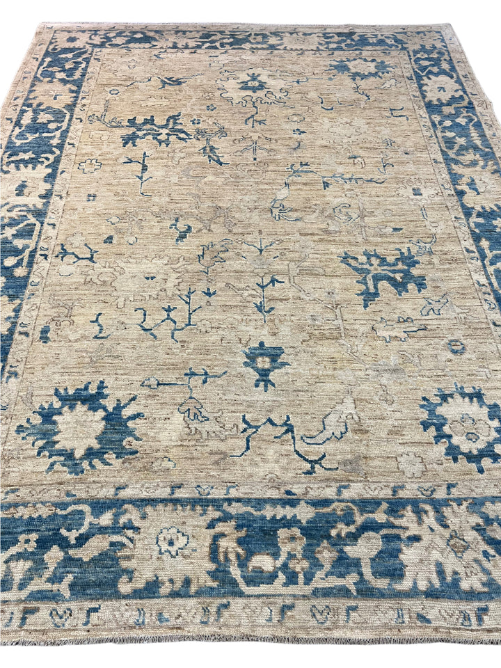 Ivory, Beige &amp; Dusty Blue Oushak Style Area Rug – 9’2” x 11’10”