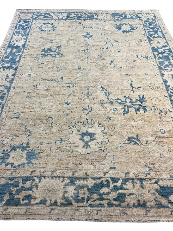 Ivory, Beige &amp; Dusty Blue Oushak Style Area Rug – 9’2” x 11’10”