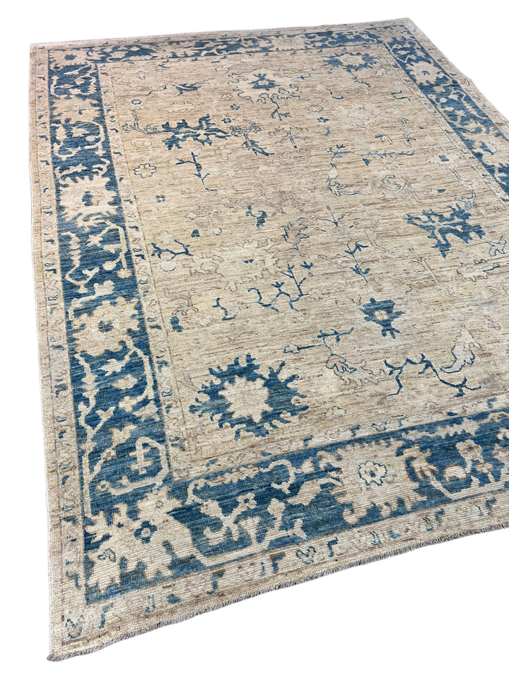 Ivory, Beige &amp; Dusty Blue Oushak Style Area Rug – 9’2” x 11’10”