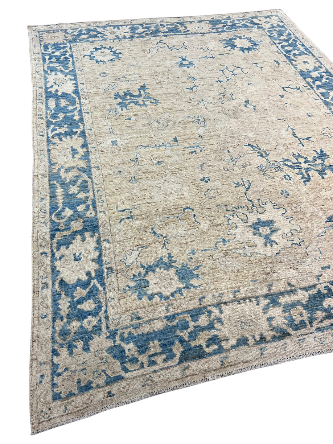 Ivory, Beige &amp; Dusty Blue Oushak Style Area Rug – 9’2” x 11’10”