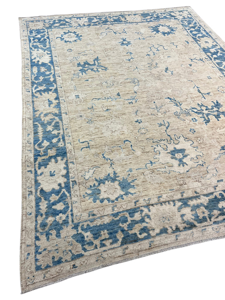 Ivory, Beige &amp; Dusty Blue Oushak Style Area Rug – 9’2” x 11’10”