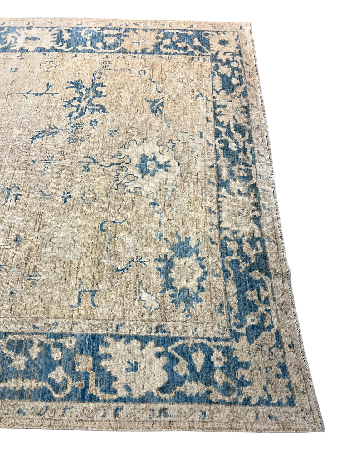 Ivory, Beige &amp; Dusty Blue Oushak Style Area Rug – 9’2” x 11’10”