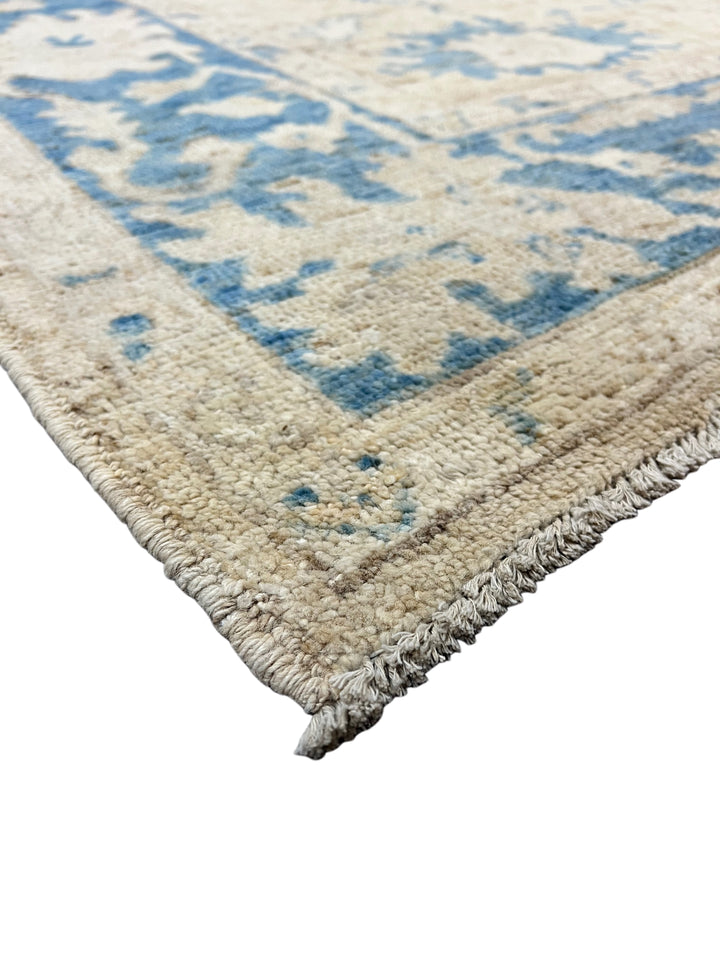 Ivory, Beige &amp; Dusty Blue Oushak Style Area Rug – 9’2” x 11’10”
