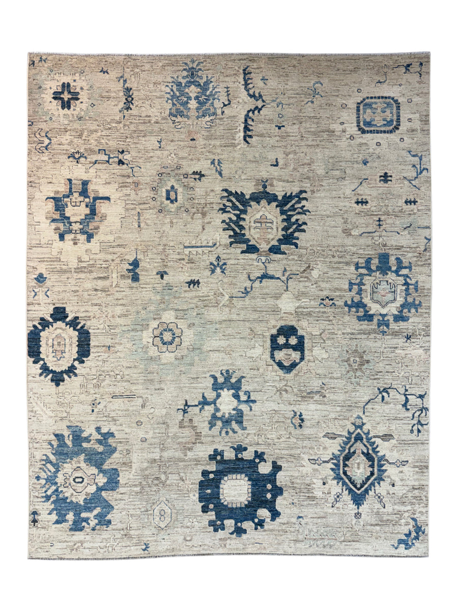 Ivory, Sand & Denim Blue Oushak Style Area Rug – 9’6” x 11’8”