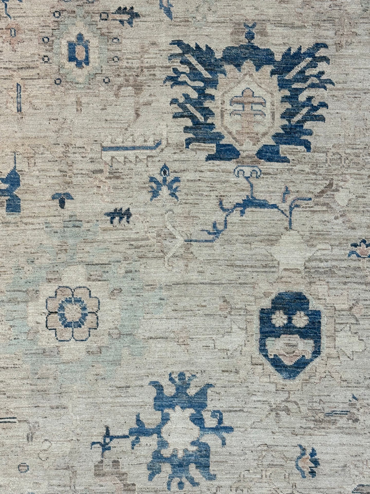 Ivory, Sand &amp; Denim Blue Oushak Style Area Rug – 9’6” x 11’8”