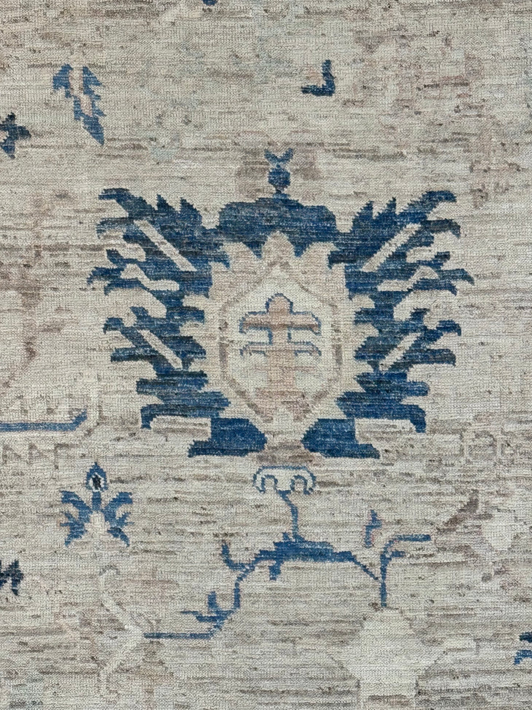 Ivory, Sand &amp; Denim Blue Oushak Style Area Rug – 9’6” x 11’8”