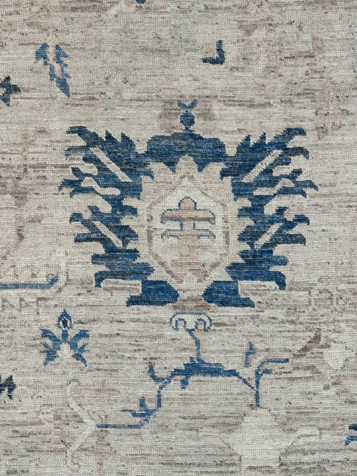 Ivory, Sand &amp; Denim Blue Oushak Style Area Rug – 9’6” x 11’8”