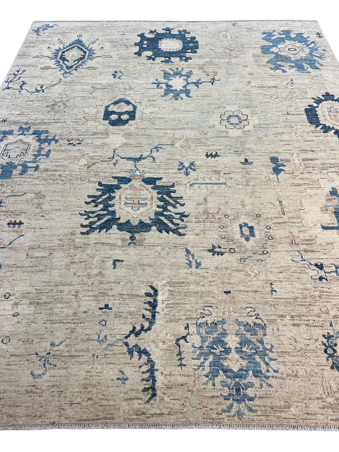 Ivory, Sand &amp; Denim Blue Oushak Style Area Rug – 9’6” x 11’8”