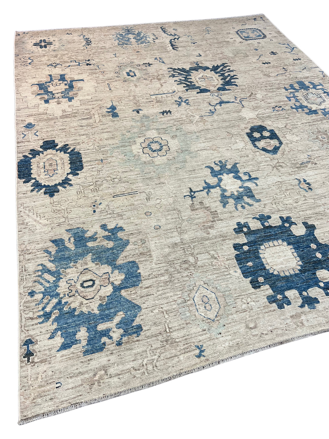 Ivory, Sand &amp; Denim Blue Oushak Style Area Rug – 9’6” x 11’8”