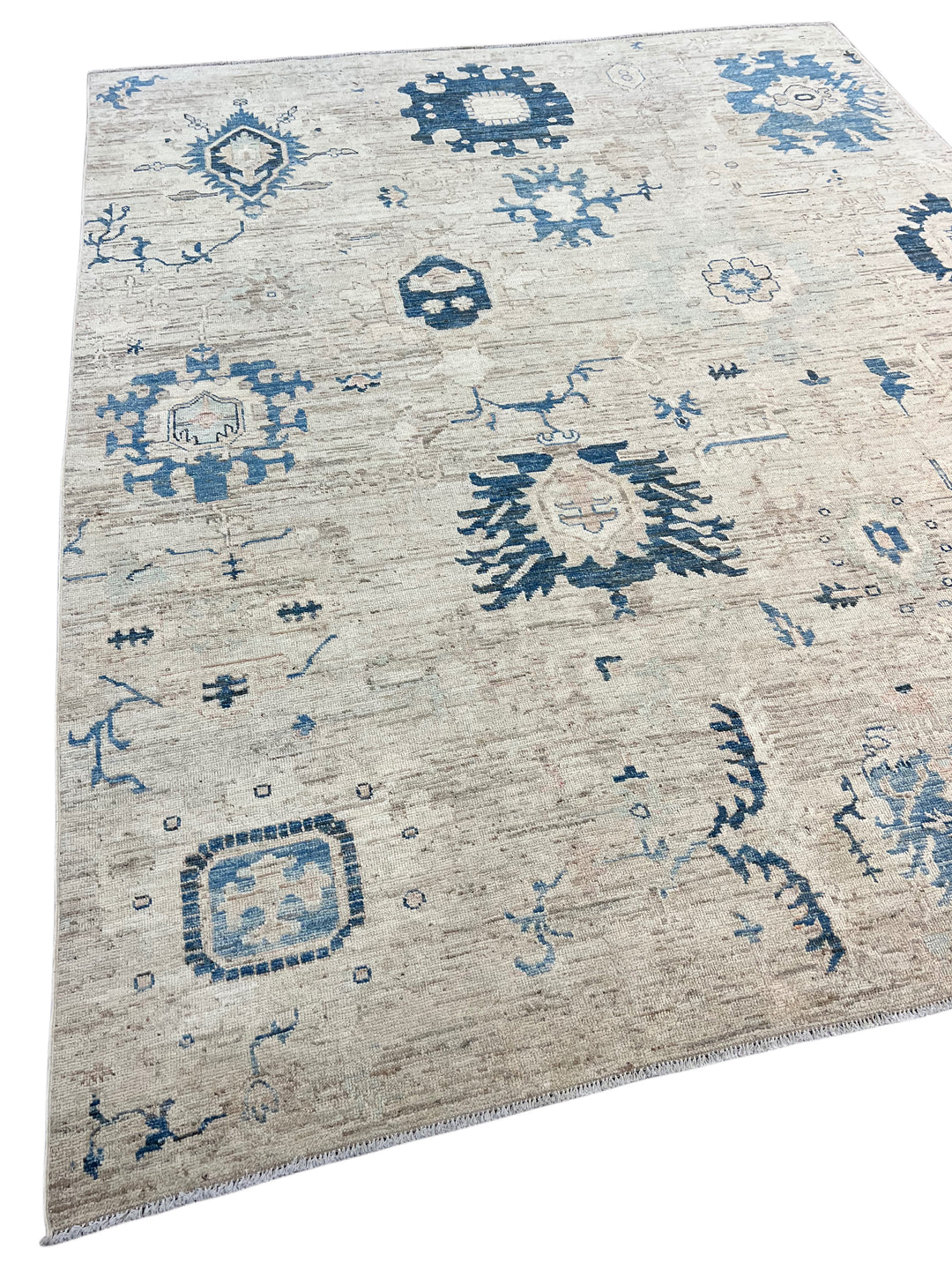 Ivory, Sand &amp; Denim Blue Oushak Style Area Rug – 9’6” x 11’8”