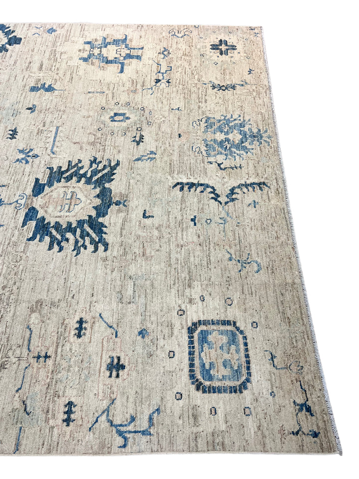 Ivory, Sand &amp; Denim Blue Oushak Style Area Rug – 9’6” x 11’8”