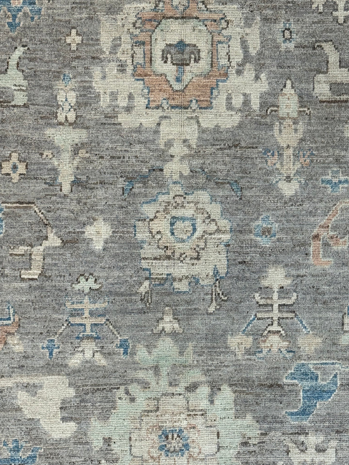 Grey, Blue &amp; Ivory Oushak Style Area Rug – 9’2” x 12’6”