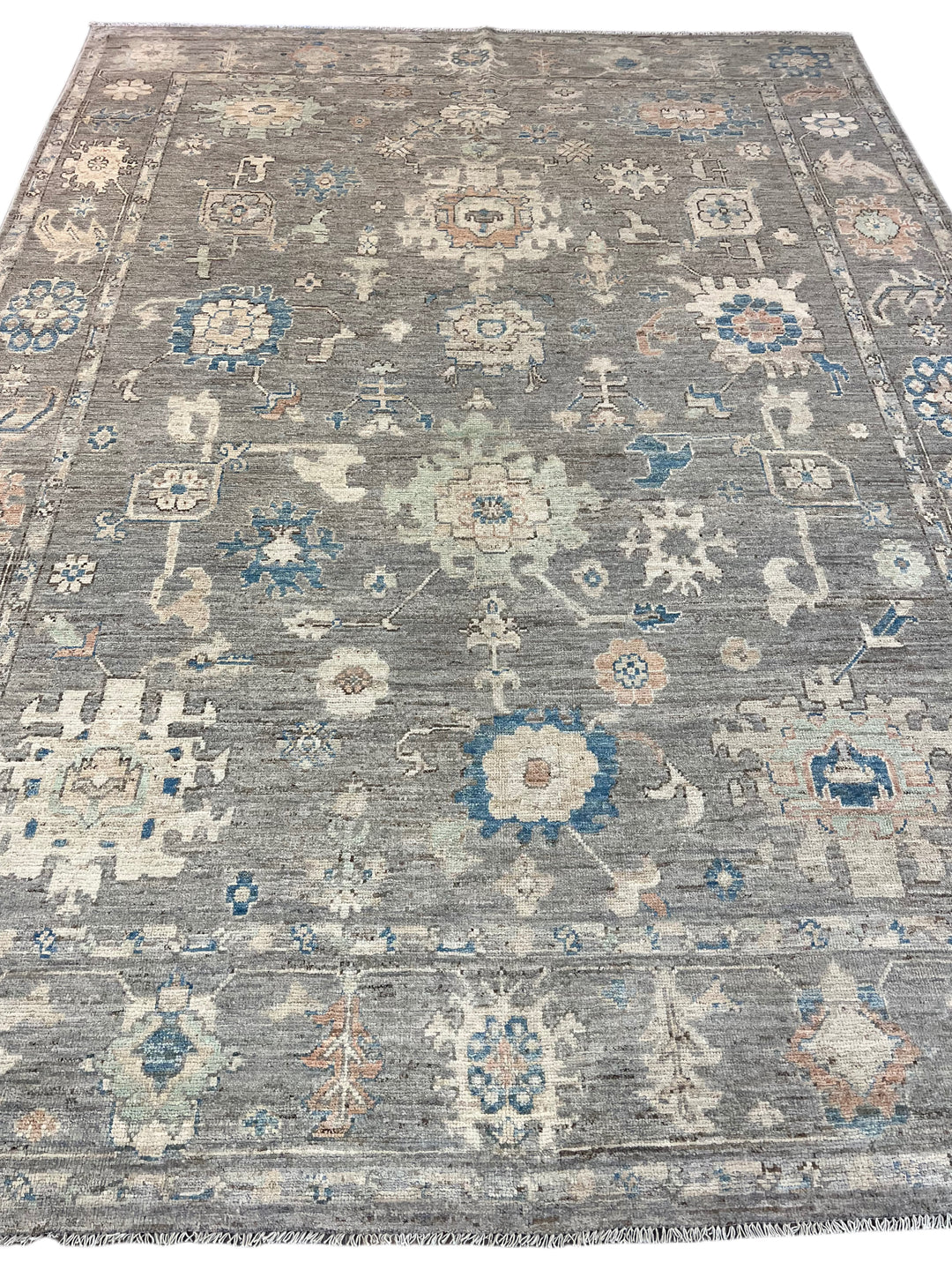 Grey, Blue &amp; Ivory Oushak Style Area Rug – 9’2” x 12’6”