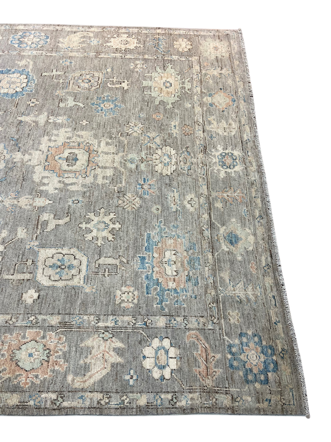 Grey, Blue &amp; Ivory Oushak Style Area Rug – 9’2” x 12’6”