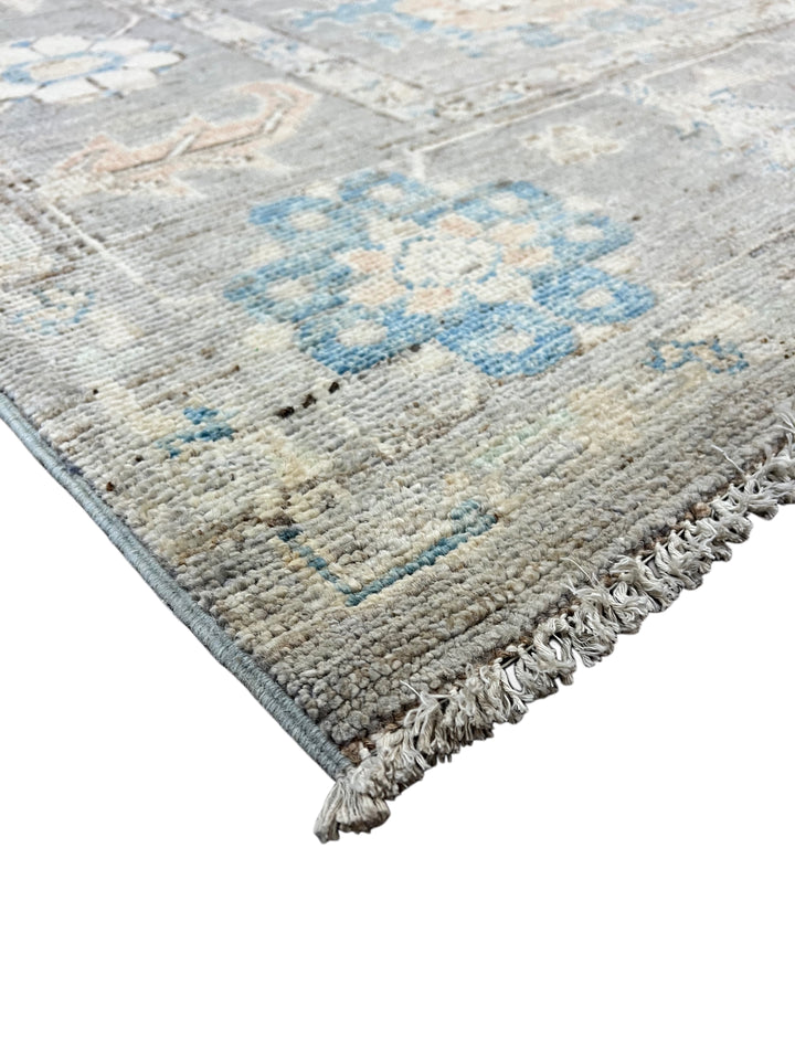 Grey, Blue &amp; Ivory Oushak Style Area Rug – 9’2” x 12’6”