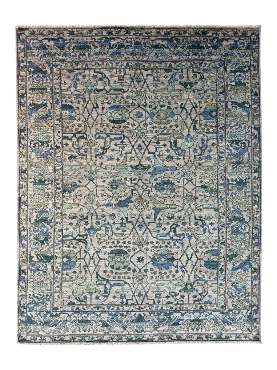 Grey, Teal & Blue Floral Area Rug – 9’4” x 12’2”