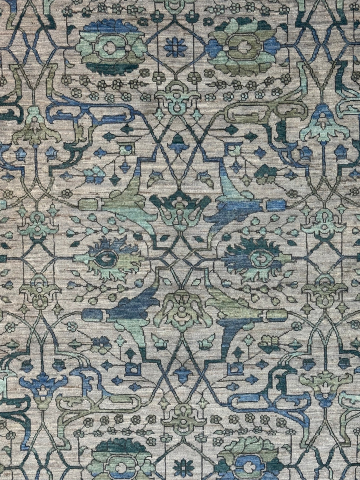 Grey, Teal &amp; Blue Floral Area Rug – 9’4” x 12’2”