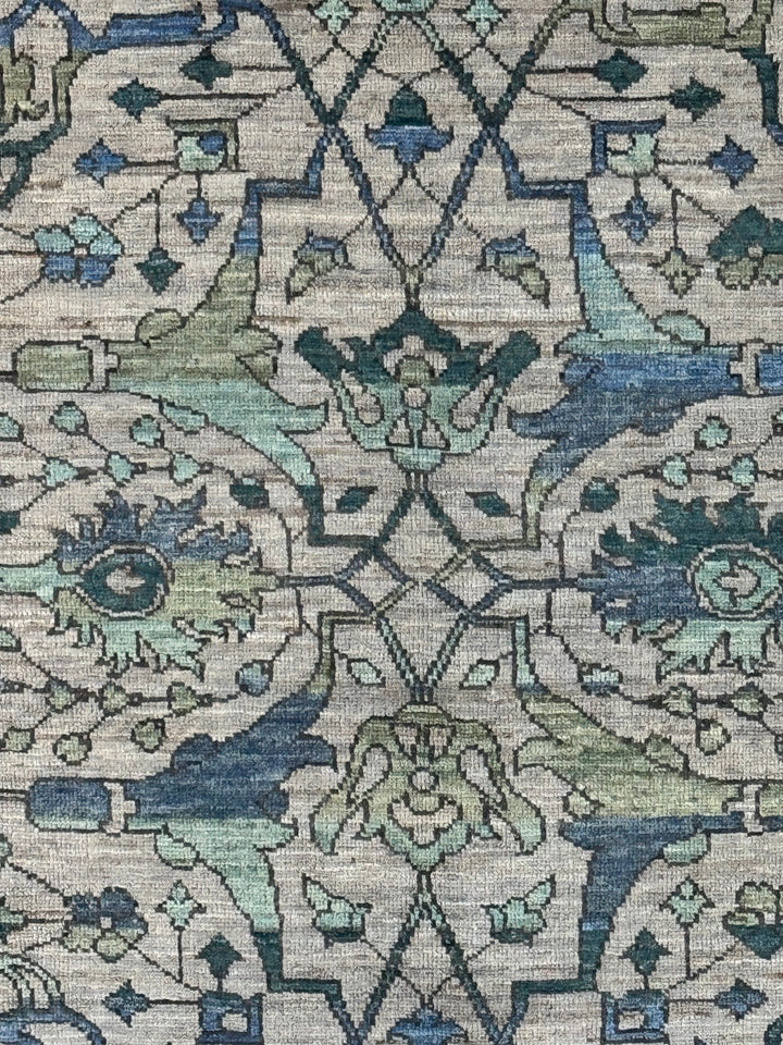 Grey, Teal &amp; Blue Floral Area Rug – 9’4” x 12’2”