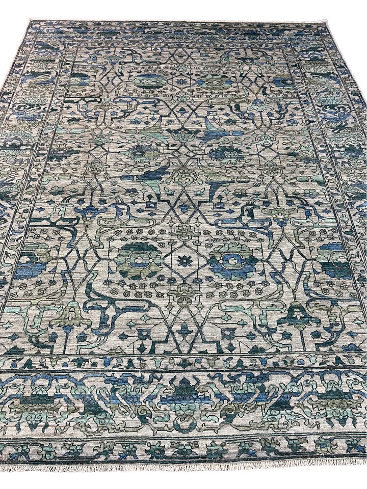 Grey, Teal &amp; Blue Floral Area Rug – 9’4” x 12’2”