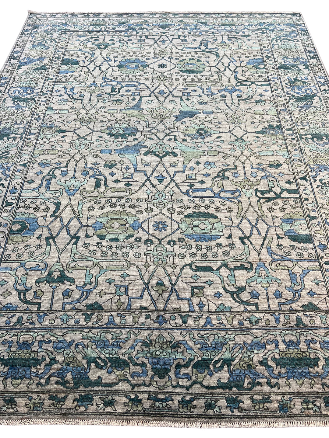 Grey, Teal &amp; Blue Floral Area Rug – 9’4” x 12’2”