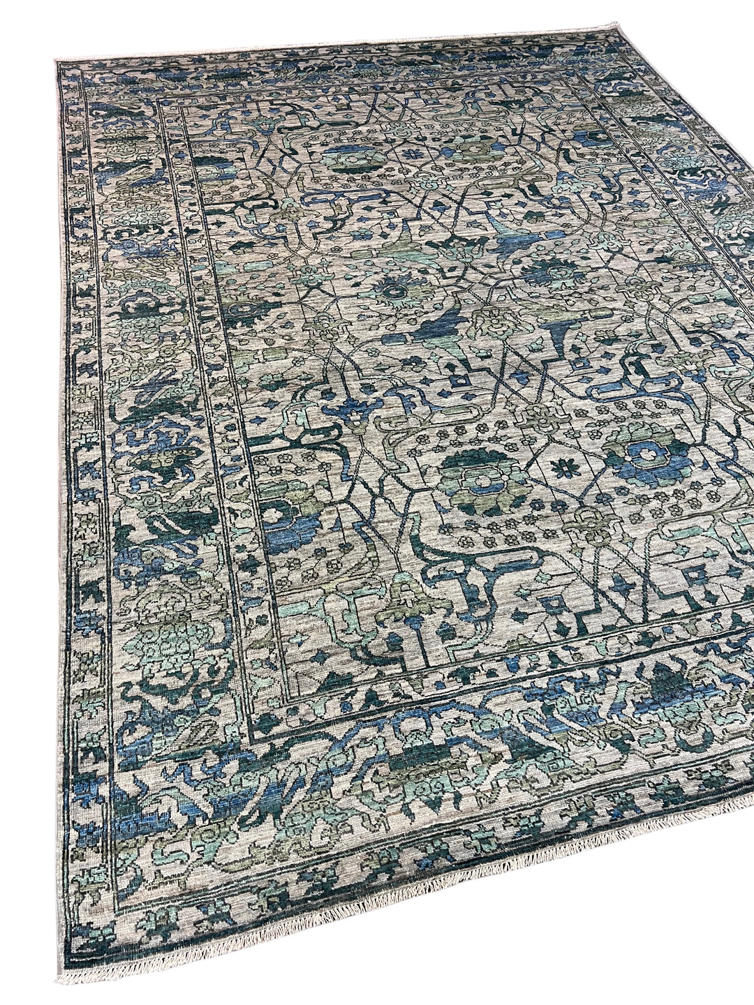 Grey, Teal &amp; Blue Floral Area Rug – 9’4” x 12’2”