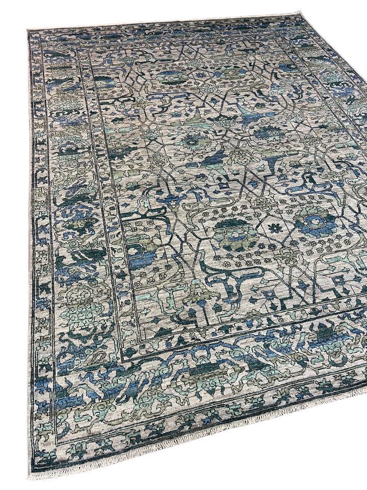 Grey, Teal &amp; Blue Floral Area Rug – 9’4” x 12’2”