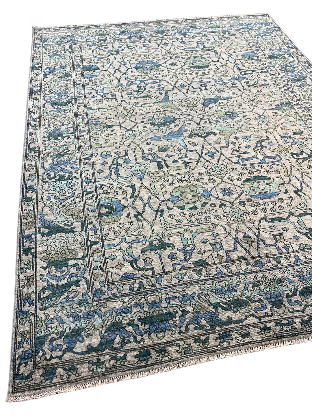 Grey, Teal &amp; Blue Floral Area Rug – 9’4” x 12’2”