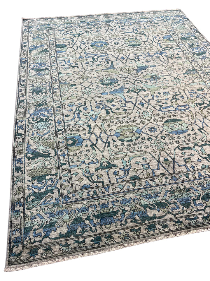 Grey, Teal &amp; Blue Floral Area Rug – 9’4” x 12’2”