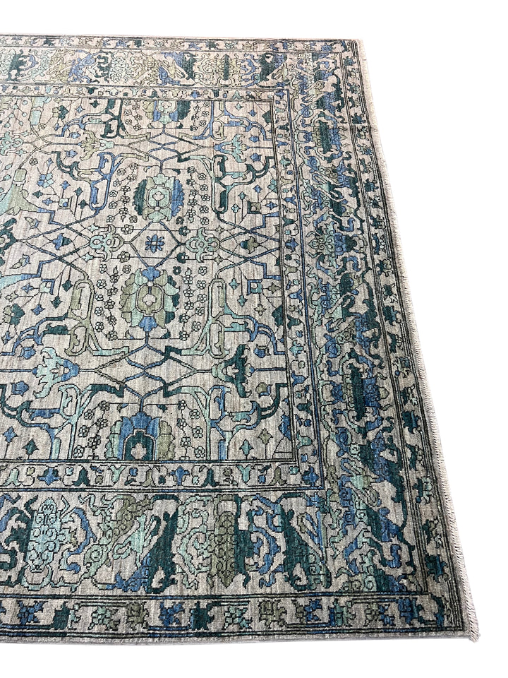 Grey, Teal &amp; Blue Floral Area Rug – 9’4” x 12’2”