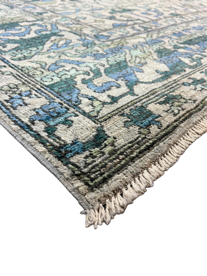 Grey, Teal &amp; Blue Floral Area Rug – 9’4” x 12’2”