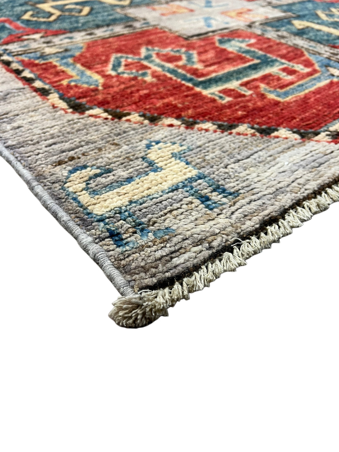 Grey, Red &amp; Blue Tribal Geometric Area Rug – 8’11” x 11’7”