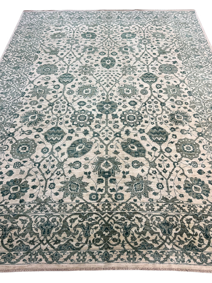 Ivory &amp; Deep Green Floral Area Rug – 9’0” x 12’2”