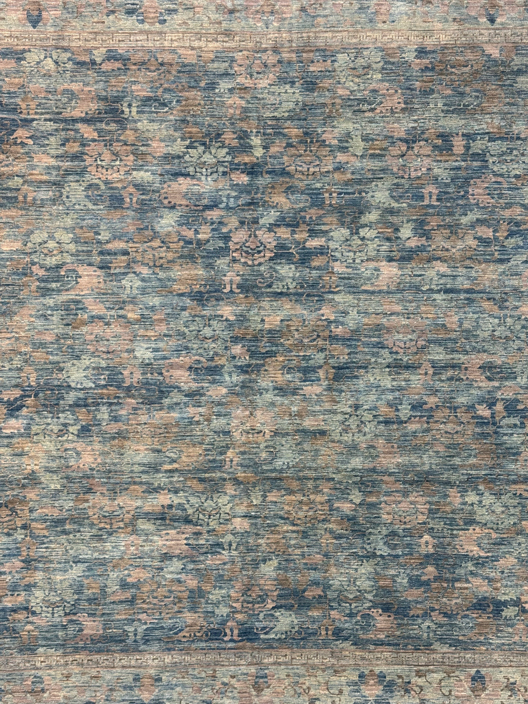 Dusty Blue &amp; Taupe Floral Square Area Rug – 9’0” x 9’2”