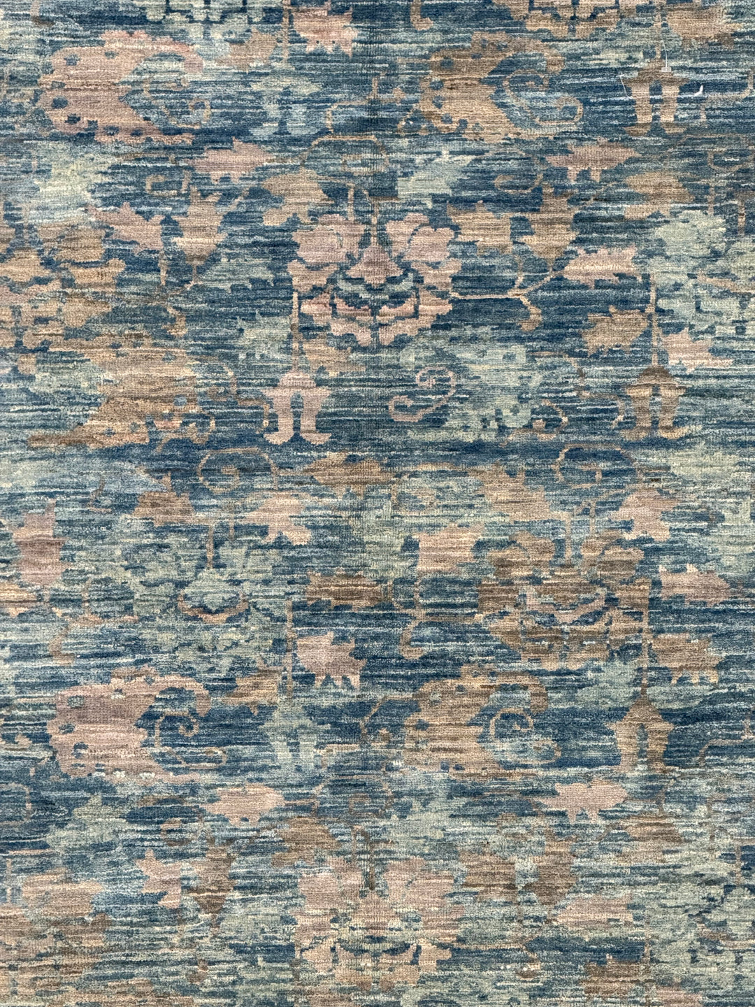 Dusty Blue &amp; Taupe Floral Square Area Rug – 9’0” x 9’2”
