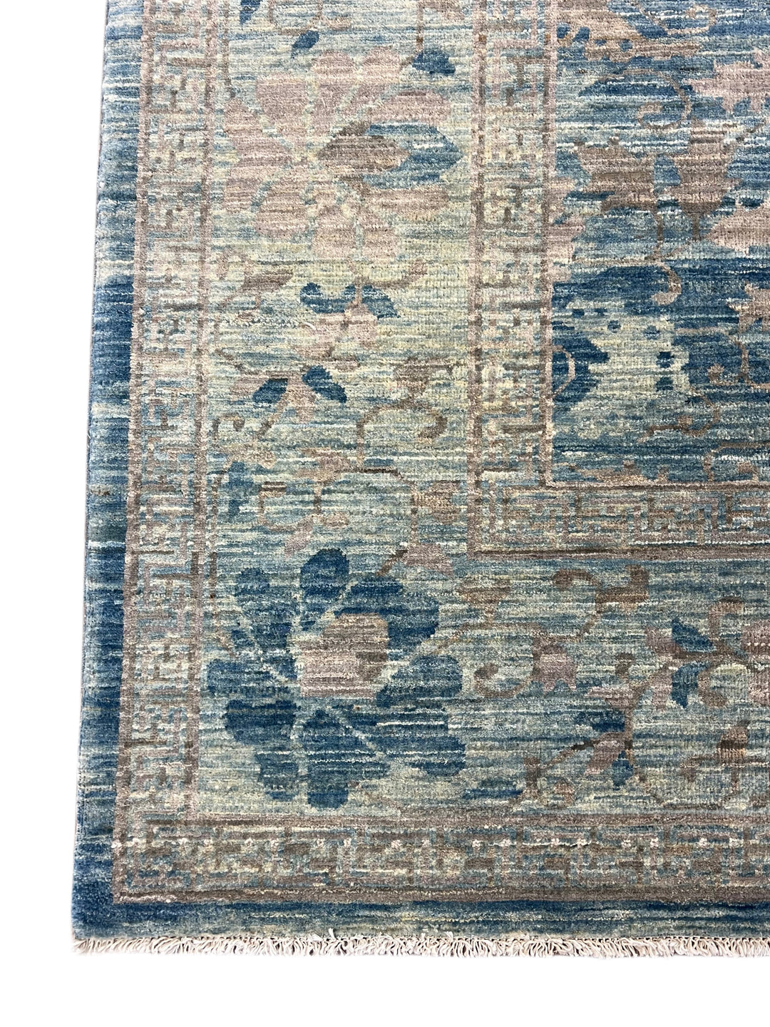Dusty Blue &amp; Taupe Floral Square Area Rug – 9’0” x 9’2”