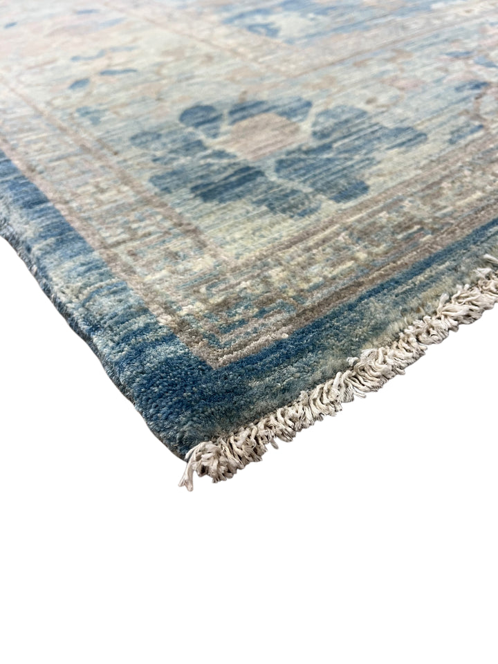 Dusty Blue &amp; Taupe Floral Square Area Rug – 9’0” x 9’2”
