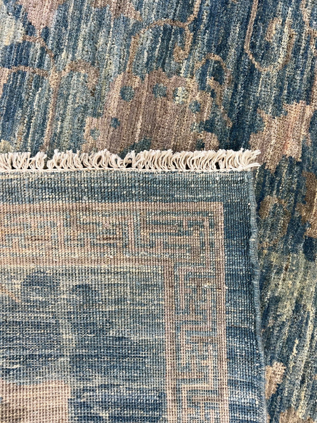 Dusty Blue &amp; Taupe Floral Square Area Rug – 9’0” x 9’2”