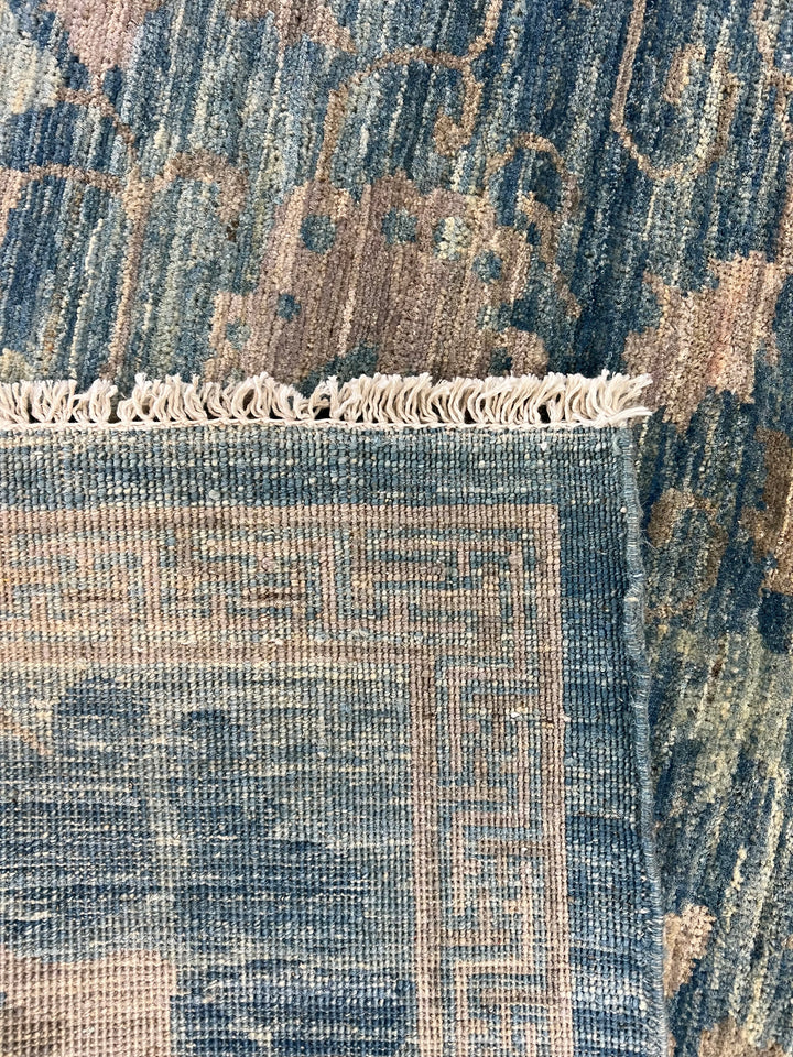 Dusty Blue &amp; Taupe Floral Square Area Rug – 9’0” x 9’2”