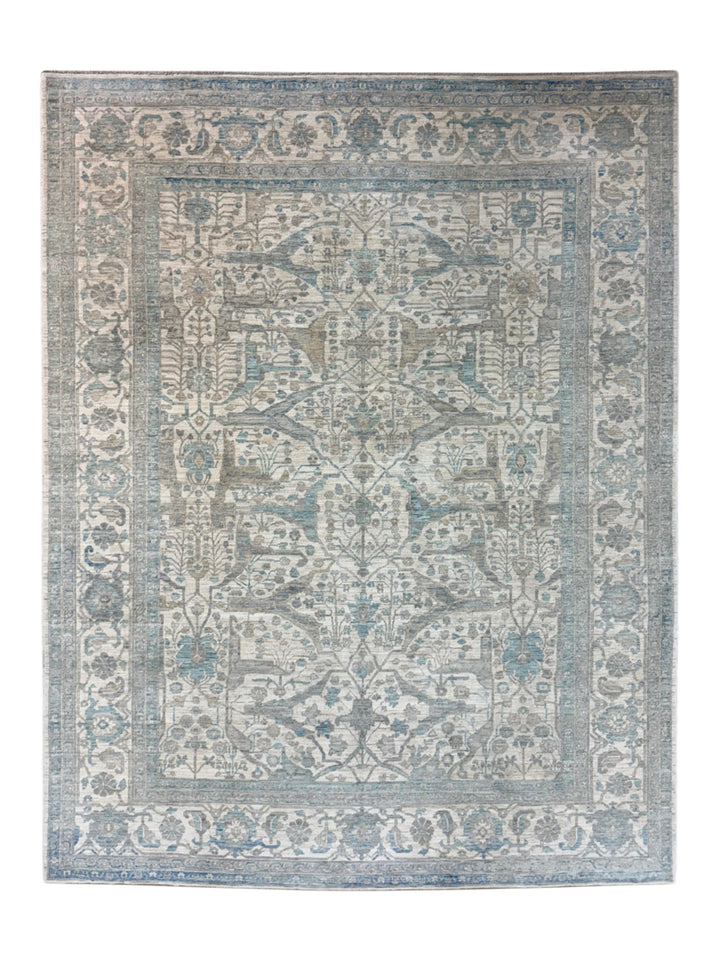 Ivory, Soft Grey &amp; Blue Floral Area Rug – 9’2” x 11’10”