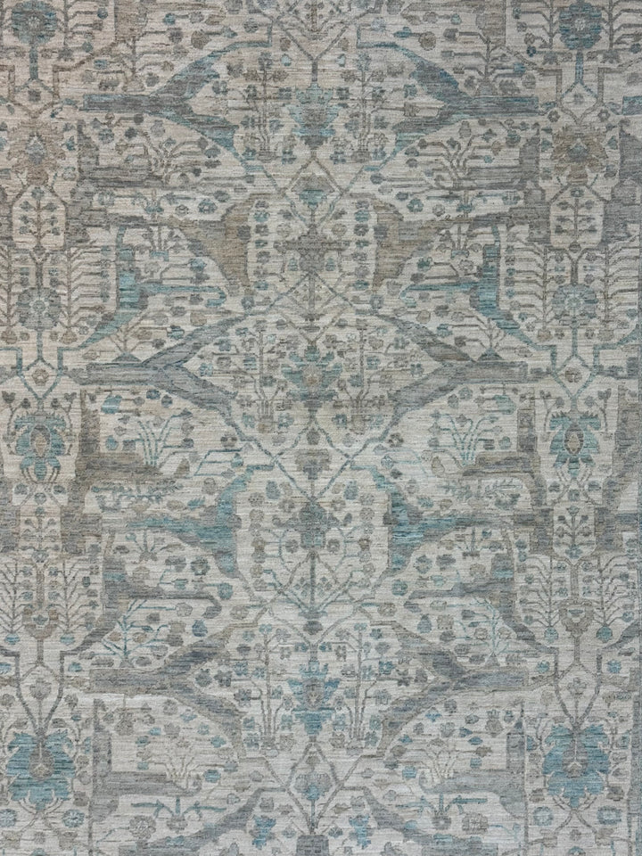 Ivory, Soft Grey &amp; Blue Floral Area Rug – 9’2” x 11’10”