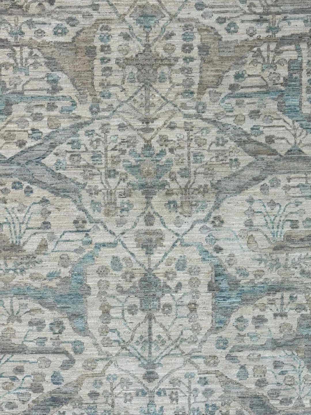Ivory, Soft Grey &amp; Blue Floral Area Rug – 9’2” x 11’10”