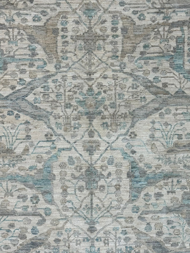 Ivory, Soft Grey &amp; Blue Floral Area Rug – 9’2” x 11’10”