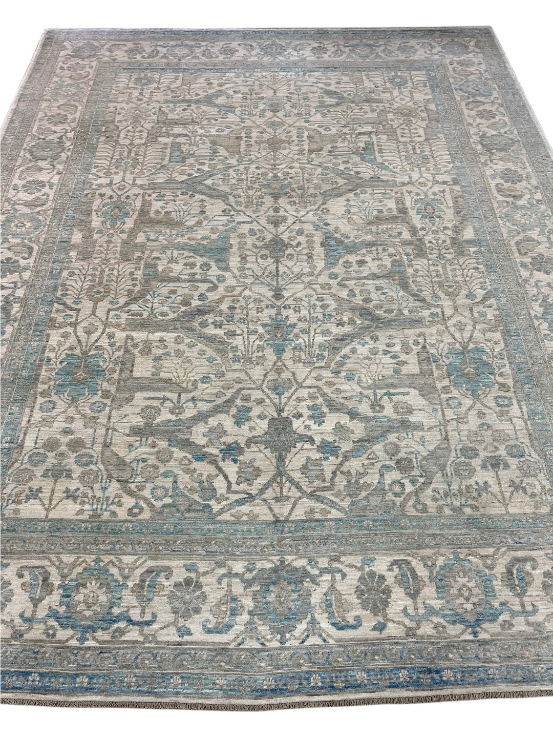 Ivory, Soft Grey &amp; Blue Floral Area Rug – 9’2” x 11’10”